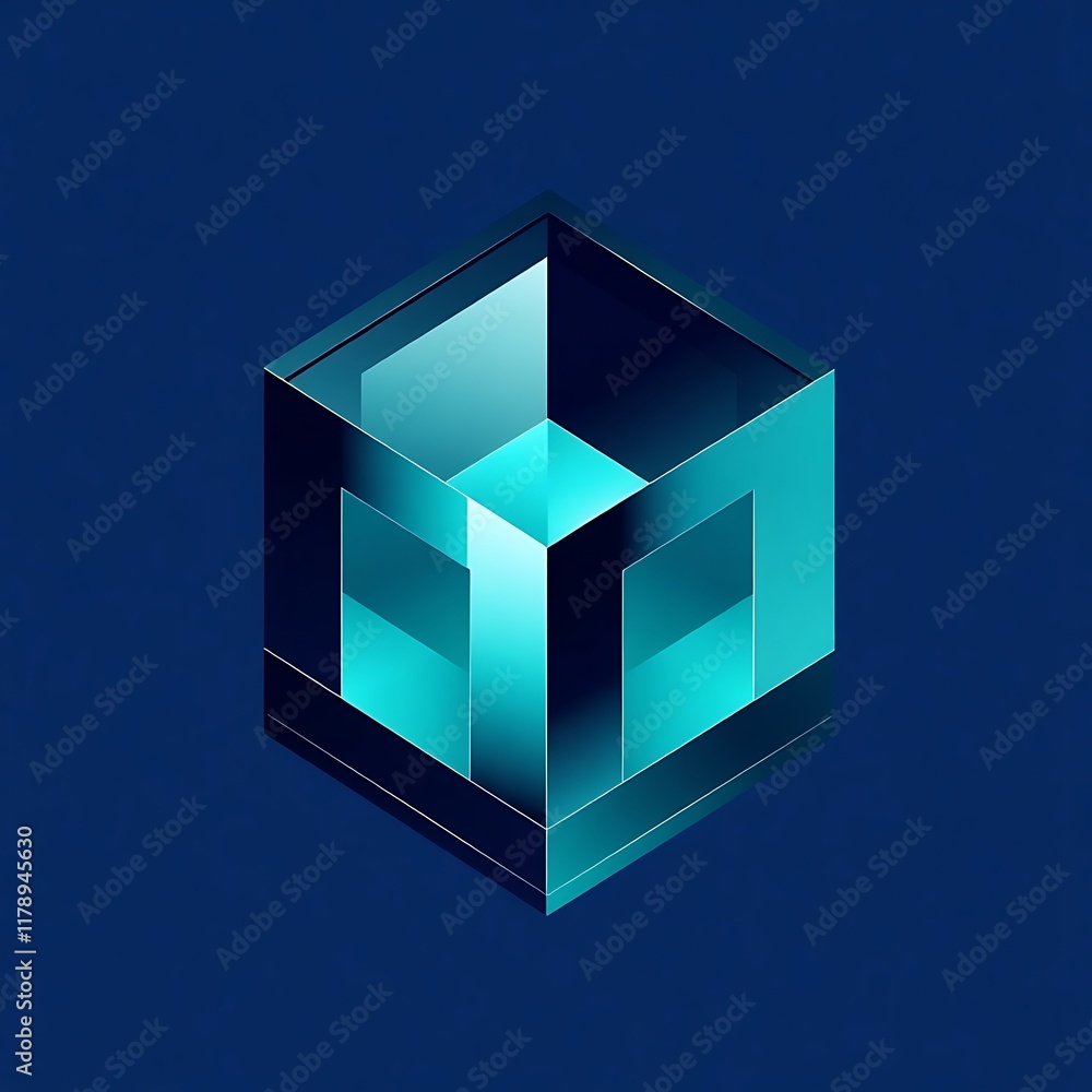 Poster abstract teal hexagon: a mesmerizing isometric rendering of a teal hexagon, glowing with an inner li