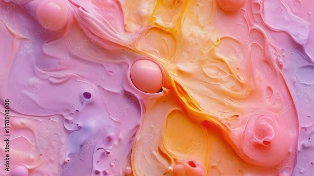 Poster An animation in pink-orange tones with soft wavy shapes that flow, creating the effect of a melting surface