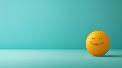 A smiling yellow ball on a turquoise backdrop