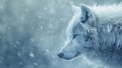 Obraz premium A snow covered white wolf in the snowstorm