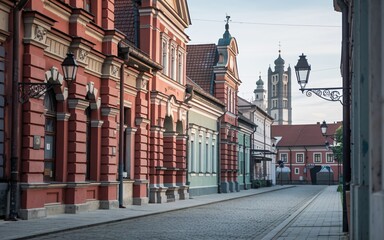 Fototapeta premium Historic Street in Poznań, Poland colorful Renaissance-style buildings