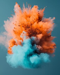 Vibrant Orange and Teal Powder Explosion Abstract Art Colorful Cloud Creative Design Element