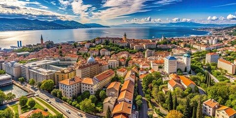 Aerial panoramic view of Rijeka, Croatia , Rijeka, Croatia, panoramic, aerial view, cityscape, coastline, Adriatic Sea