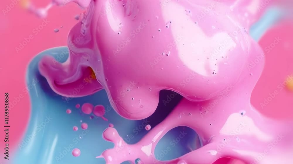 Aufkleber Abstract animation in pastel shades of pink and blue. The flowing lines move slowly, creating shimmers and drips that come together in a harmonious weave