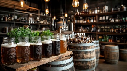 Craft brewery bar experience unique brews and rustic style cozy atmosphere indoor setting inviting concept