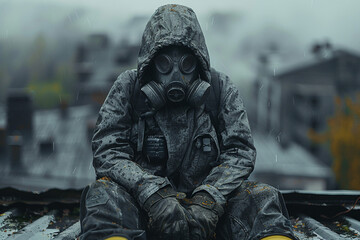 Close up photo of persong wear protective clothing in industrial environment