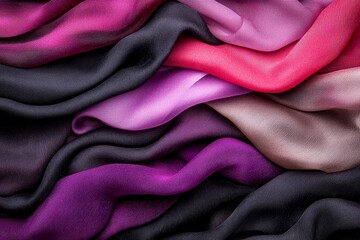 Fototapeta premium Luxurious Draped Silk Fabric in Rich Purple Pink and Black Hues