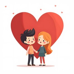 Cute couple 2D vector art in cartoon style for Valentine's Day Illustration