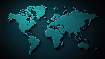Obraz premium A textured world map in shades of blue, set against a dark background, creating a modern and sleek visual representation of global geography.
