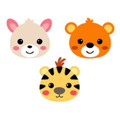 Colorful Animal Face Vector Set