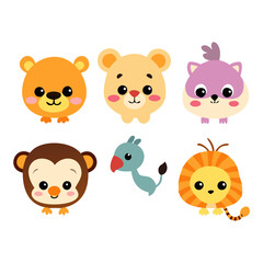 Colorful Animal Face Vector Set