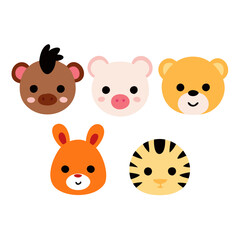 Colorful Animal Face Vector Set