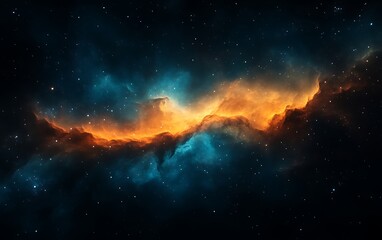 Orange and blue nebula in space.