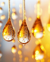Golden Liquid Drops Abstract Background Luxury Texture Sparkling Water Droplets