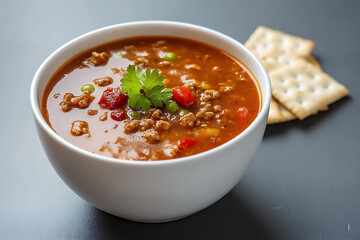 Bowl of hearty beef and vegetable soup