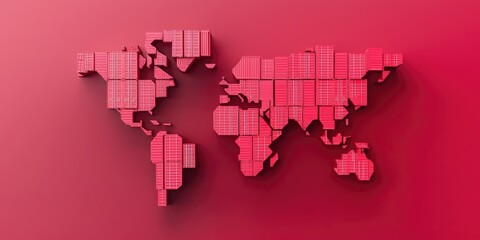 Obraz premium Global Trade Dynamics export concept. A stylized, red-toned world map with grid patterns, symbolizing global connectivity and modern design aesthetics.