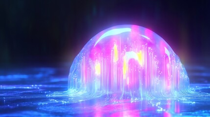 Vibrant Neon Orb Glows Mysteriously on Digital Surface: Futuristic 3D Render. AI Generated