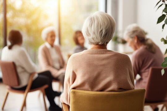 Senior woman participating in group therapy, focusing on mental health and support in later life - Powered by Adobe