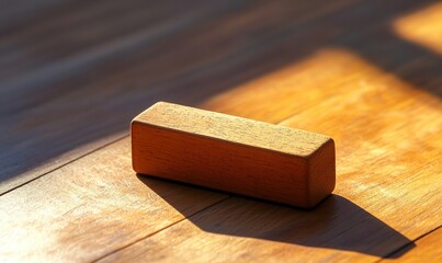 Wooden block on sunlit floor, shadows from window.