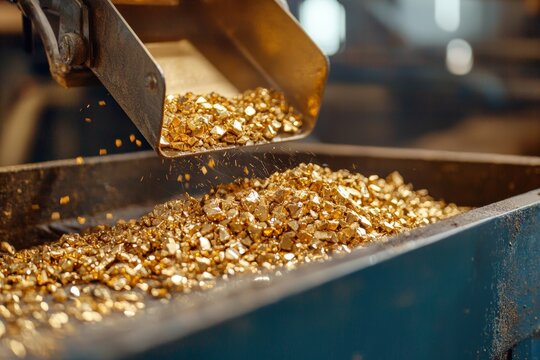 Precious Raw Gold Processing in a Mining Facility - Concept of Excavation and Refinement