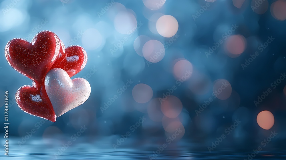 Poster glowing heart shaped in vibrant neon colors abstract romantic background with red and pink hearts fl