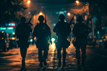 Generative AI Image of Armed Terrorist Gang Engaged in Dangerous Combat with Rifles