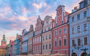 Fototapeta premium Colorful historic buildings at sunset.