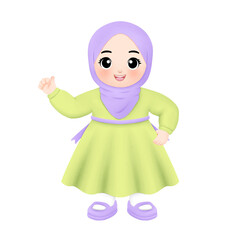 happy muslim girl ramadhan in watercolor illustration 