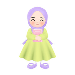 happy muslim girl ramadhan in watercolor illustration 