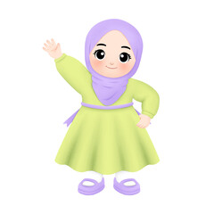 happy muslim girl ramadhan in watercolor illustration 