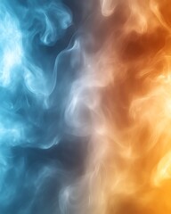 Abstract blue and orange smoke swirls.