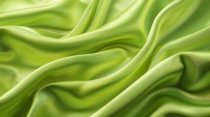 Abstract background with waves of smooth elegant lime green color silk luxury cloth fabric texture