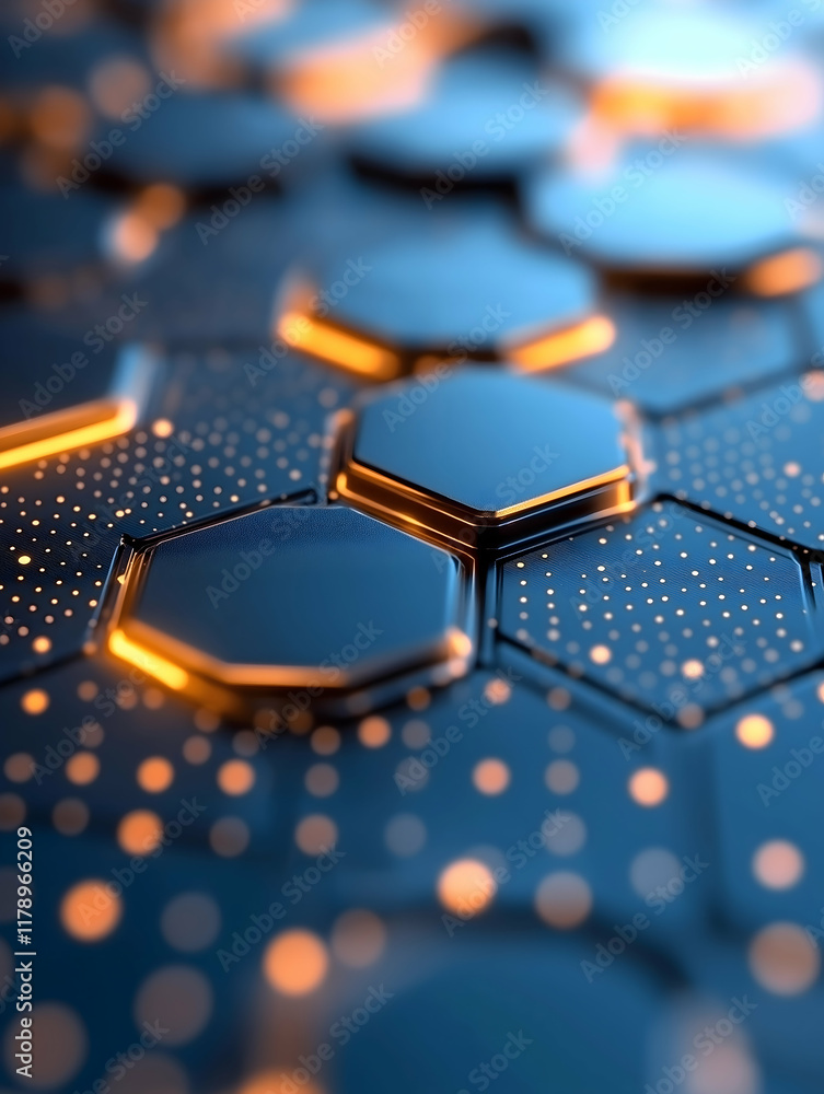 Aufkleber a close-up view of hexagonal patterns illuminated with warm glow, creating a futuristic and abstract