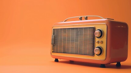 Fototapeta premium An old-fashioned radio against an orange background.
