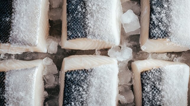 Fresh Cod Fillets on Ice with Frosted Surface
