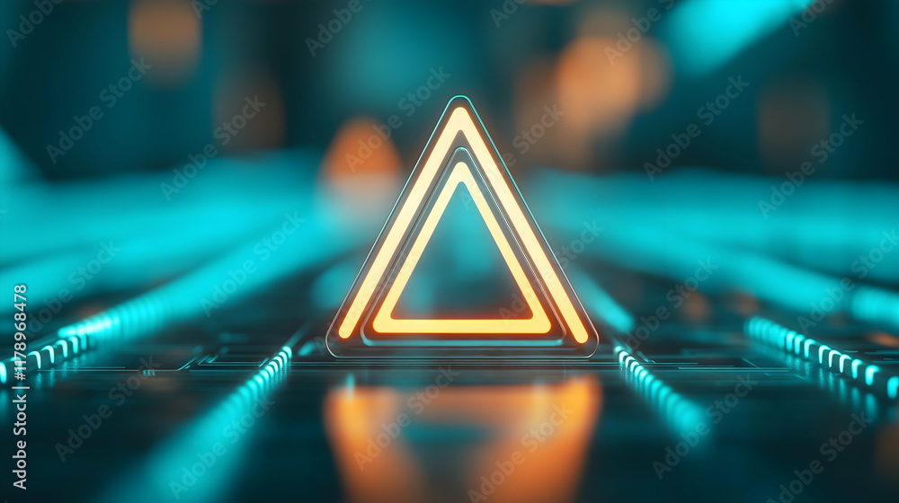 Poster a glowing triangular shape sits on a futuristic, illuminated surface, creating a visually striking c