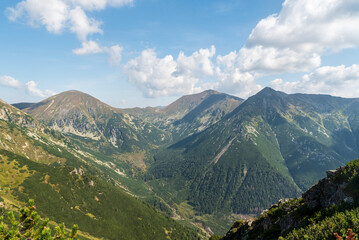 Rackova dolina valley with Nizna Bystra, Bystra and Klin hill above from Otrhance mountain ridge in Western Tatras mountains in Slovakia © honza28683