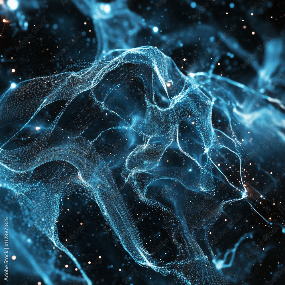 Aufkleber futuristic blue light particles creating abstract digital waves. background of digital waves artific