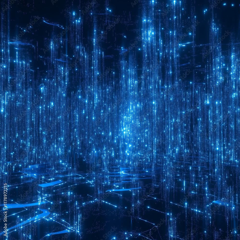 Poster futuristic blue light particles creating abstract digital waves. background of digital waves artific