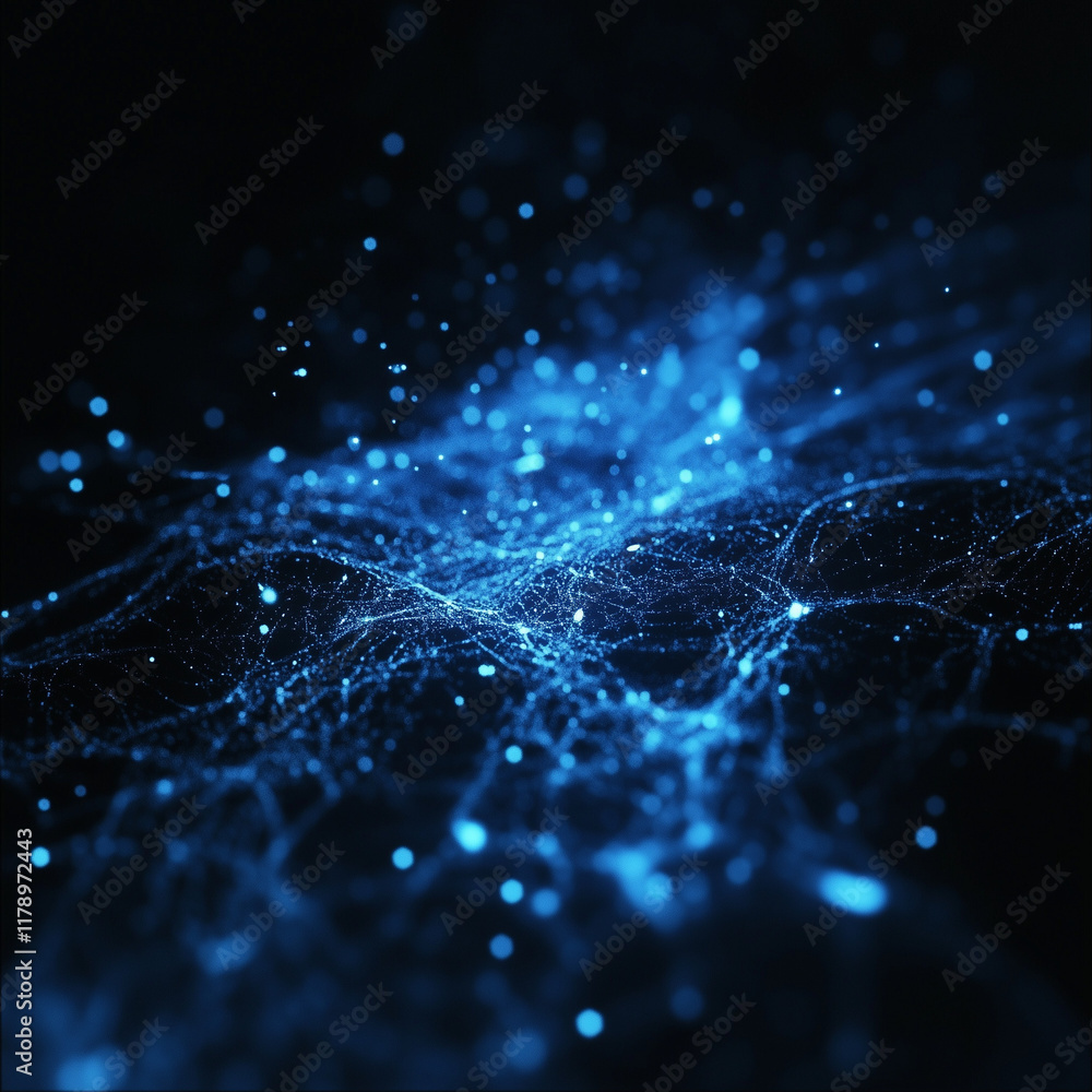 Poster futuristic blue light particles creating abstract digital waves. background of digital waves artific