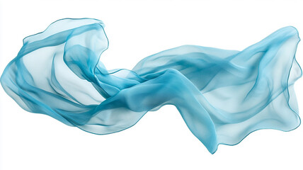 Blue silk cloth flows beautifully on isolated white background