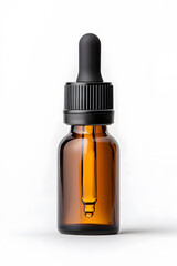 Amber glass dropper bottle with black cap mock up isolated on white background
