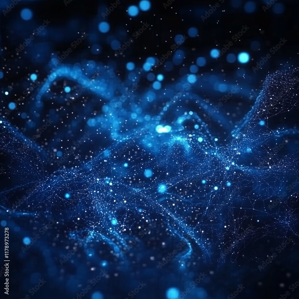 Poster futuristic blue light particles creating abstract digital waves. background of digital waves artific