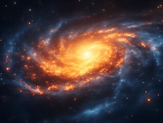 Fototapeta premium Fiery orange and blue spiral galaxy.