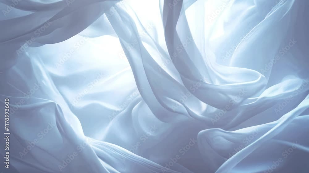 Aufkleber Moving waves of white translucent fabric smoothly intersect in the animation to create a complex pattern. Soft light filtering through the textures adds airiness and depth