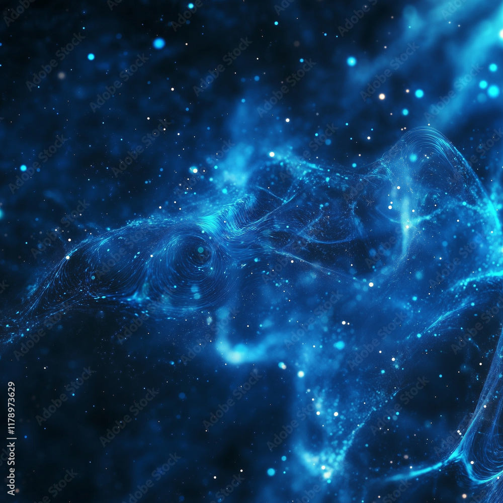 Poster futuristic blue light particles creating abstract digital waves. background of digital waves artific