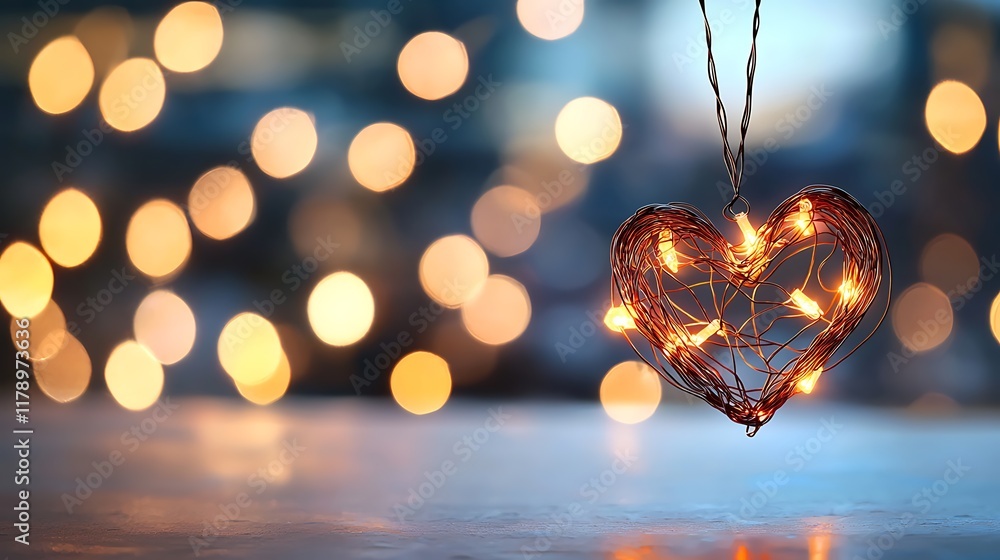 Poster intricate heart shaped crafted from delicate wire and adorned with twinkling fairy lights creating a