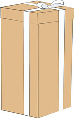 Tall beige gift box with white ribbon
