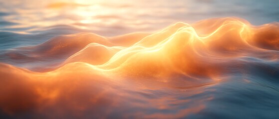 Golden sunset waves abstract.