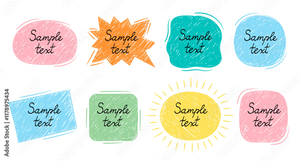 Poster hand drawn simple colorful frame set. scribble line stroke shape collection.